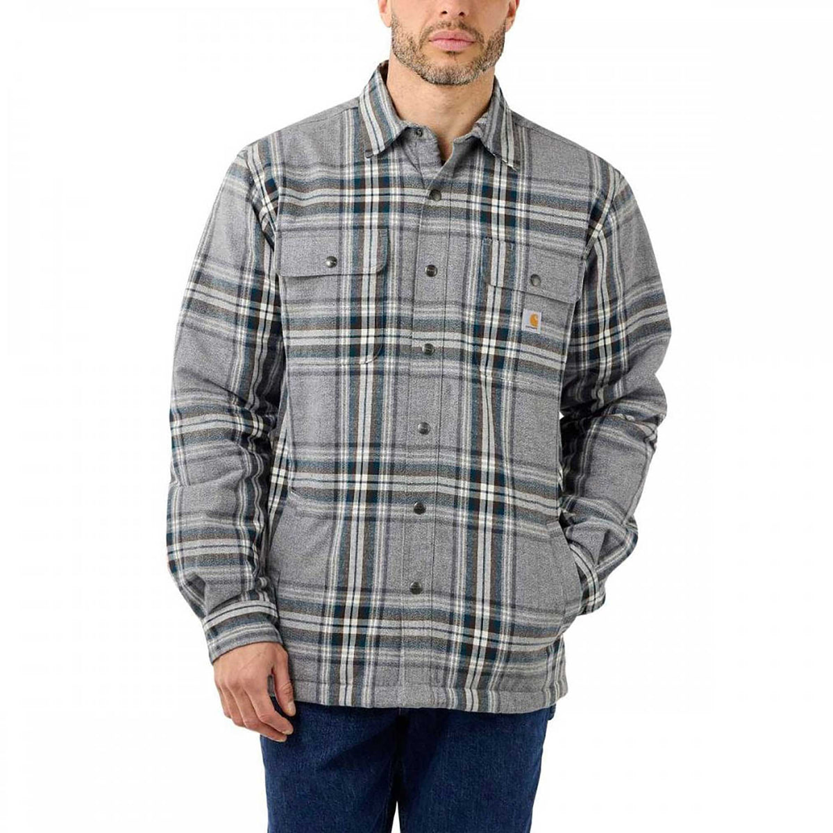 Carhartt Men s Relaxed Fit Heavyweight Flannel Sherpa Lined Shirt Jac Asphalt UrbanAdventurer urbanadventurer