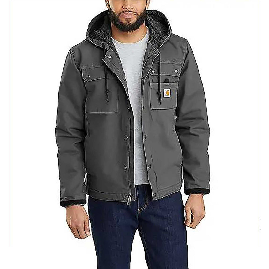 Carhartt Men's Relaxed Fit Washed Duck Sherpa-Lined Utility Jacket - Gravel