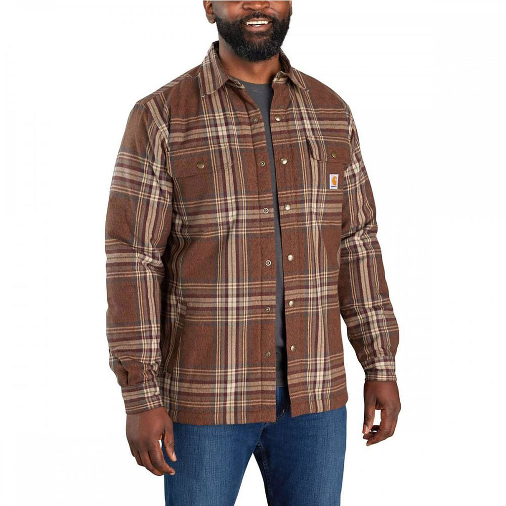 Carhartt Men's Relaxed Fit Heavyweight Flannel Sherpa Lined Shirt Jac - Burnt Sienna